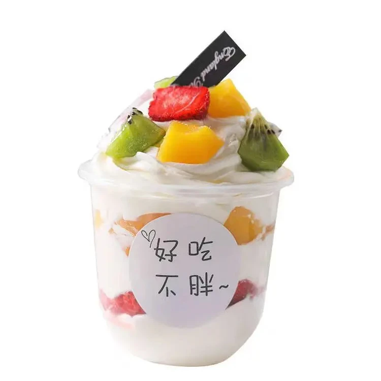 Acceptable Customer's Logo U Shaped Disposable Plastic Cup For cake deserts Plastic Pudding Bottle 300ml Food Grade