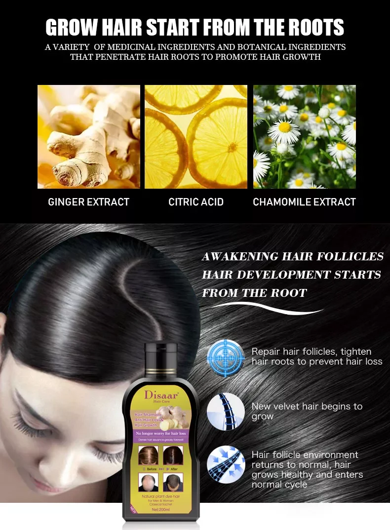 Hot Selling Organic Ginger Hair Growth Shampoo Natural Fast Hair Regrowth Anti Hair Loss Shampoo for Men Women