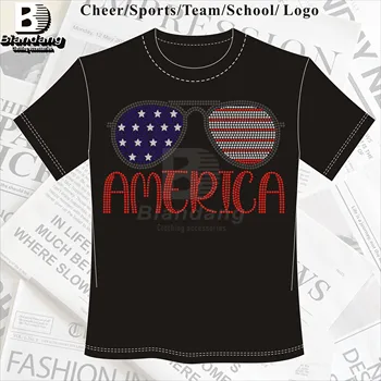 Fast Delivery Independence Day Rhinestone Transfer Design Custom USA Flag Rhinestone Transfers for Clothing