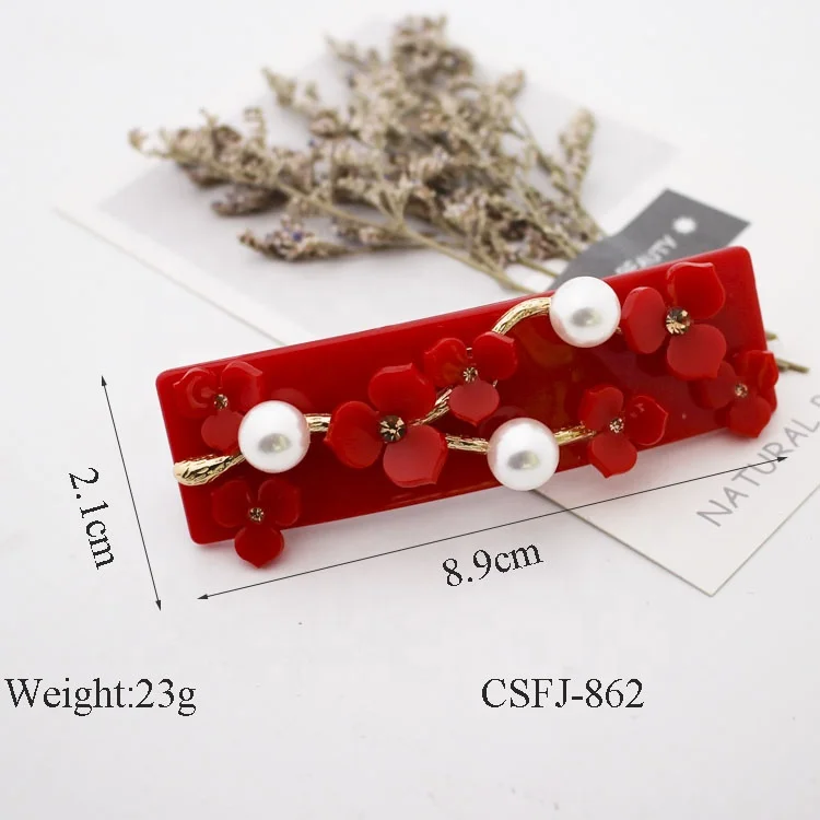 Модные Красочные заколки для волос во французском стиле Цветочные из ацетата и жемчуга со стразами женщин