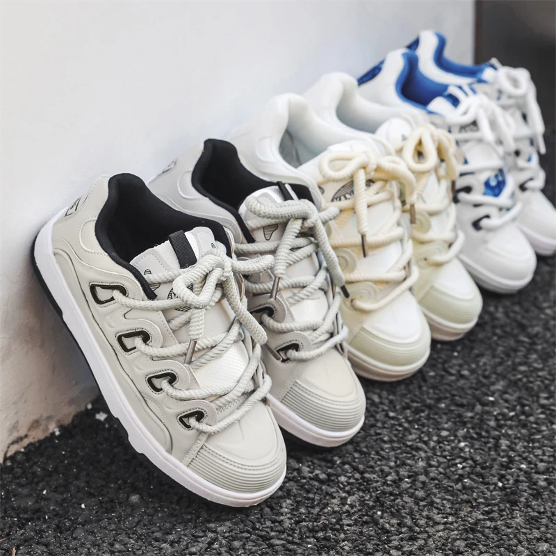 2024 New Brand Logo Customize Men Flat Skateboarding Shoes Thick Sole Blank Leather Women Fashion Street Walking Sports Sneakers