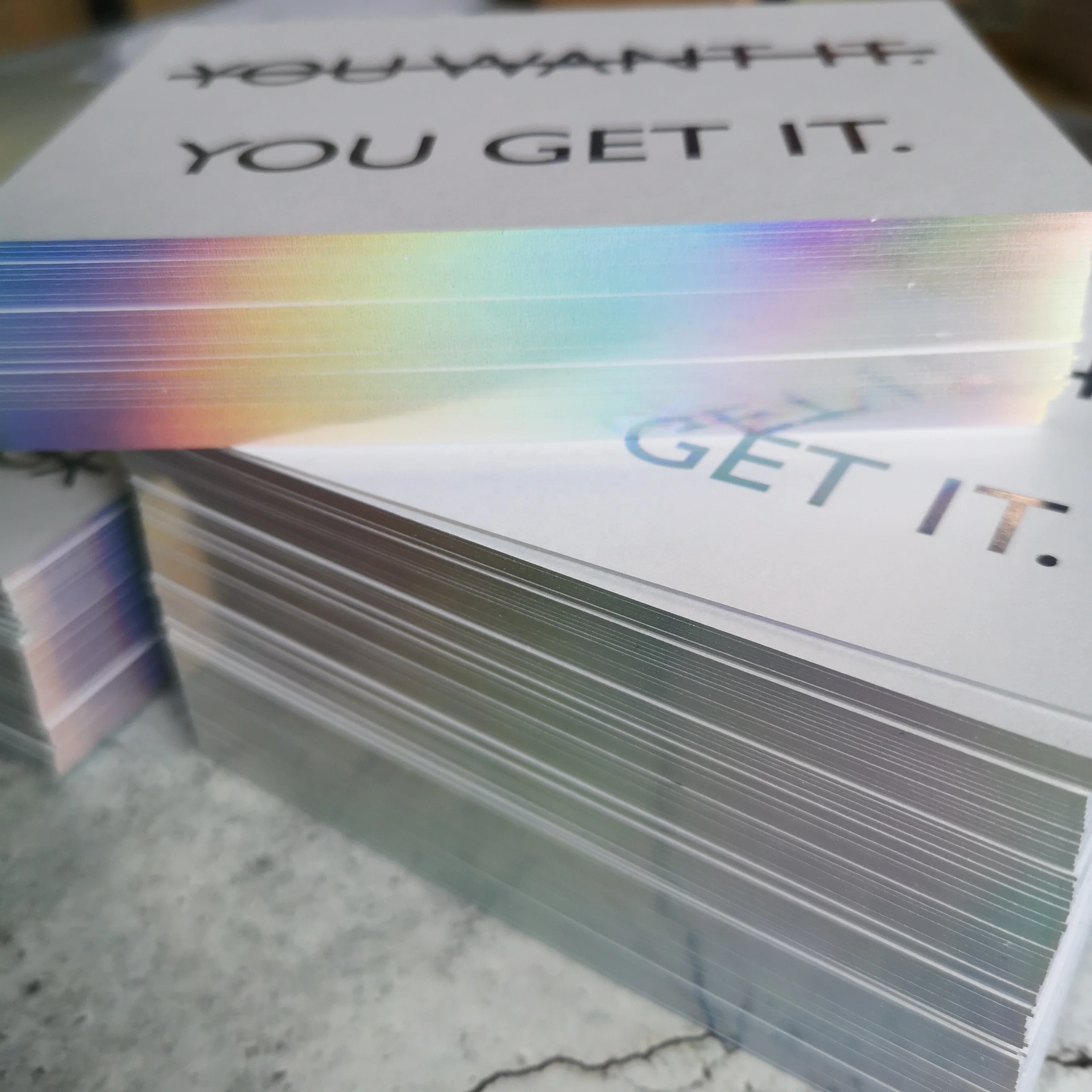Rainbow Holographic Shiny Foil Business Card Printing Edge Foil Business  Cards