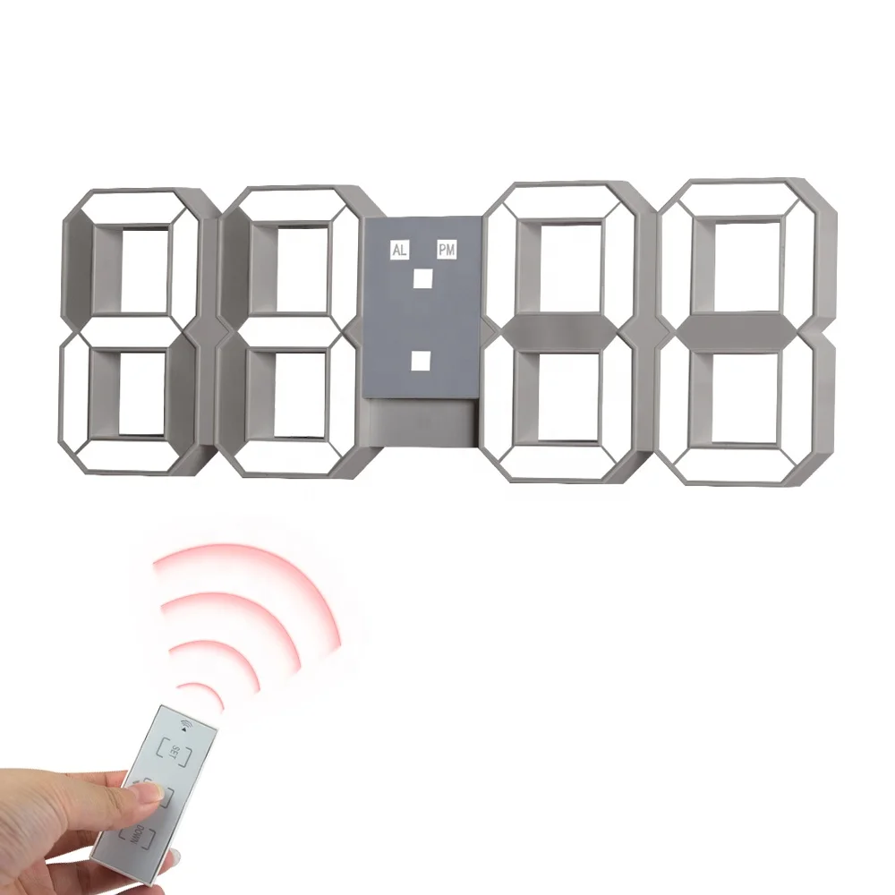 Big Size 17 Inch 3D Digital LED Alarm Wall Clock with Light Level and Night Time Mode ET524