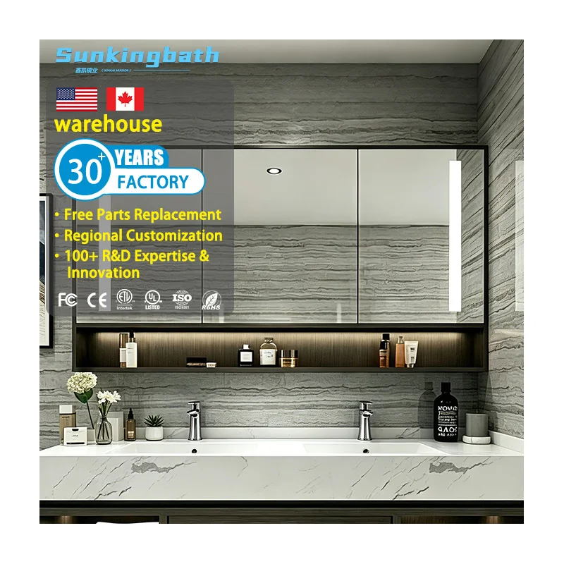 UL Certified Bathroom Aluminum Cabinet Set Smart Mirror Bathroom Led Medicine Cabinet with Mirror and Light for Home Use