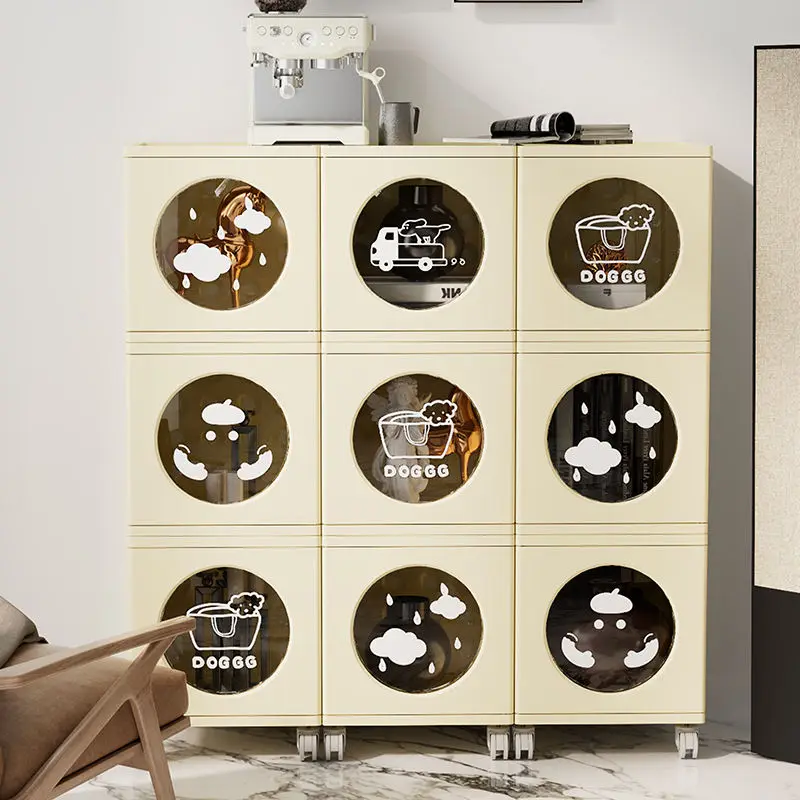 4-Tier Foldable Plastic Storage Cabinet Injection Techniques Square Shape Door Wheels Simple Household Foldable Storage Unit supplier