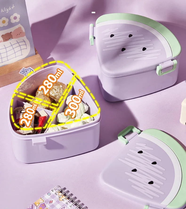 C54 New Style Creative Snack Box Food Grade Pp Lovely Watermelon Lunch Box Cartoon 3 Grids Microwave Lunch Box