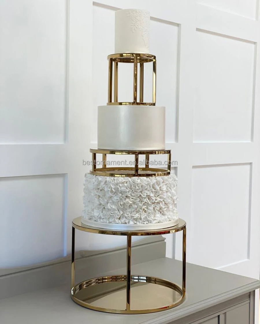 Stand de gâteau de mariage rond en dentelle dorée en métal, support  d'affichage de dessert finition métallique brillante pour dessert Cupcake  Pâtisserie Candy Display