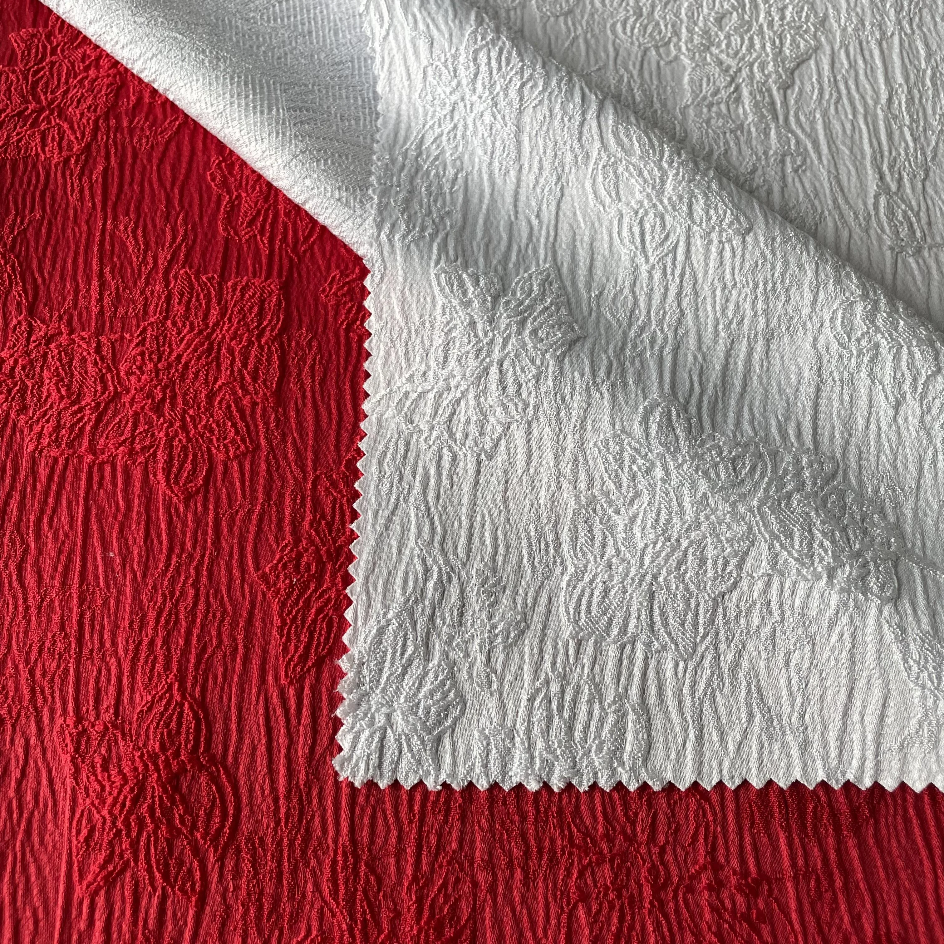 Textured Raised Embossed 3D Dimensional Floral Pattern Design Woven Polyester Spandex Stretchy Jacquard Stocklot Fabrics Hotsale