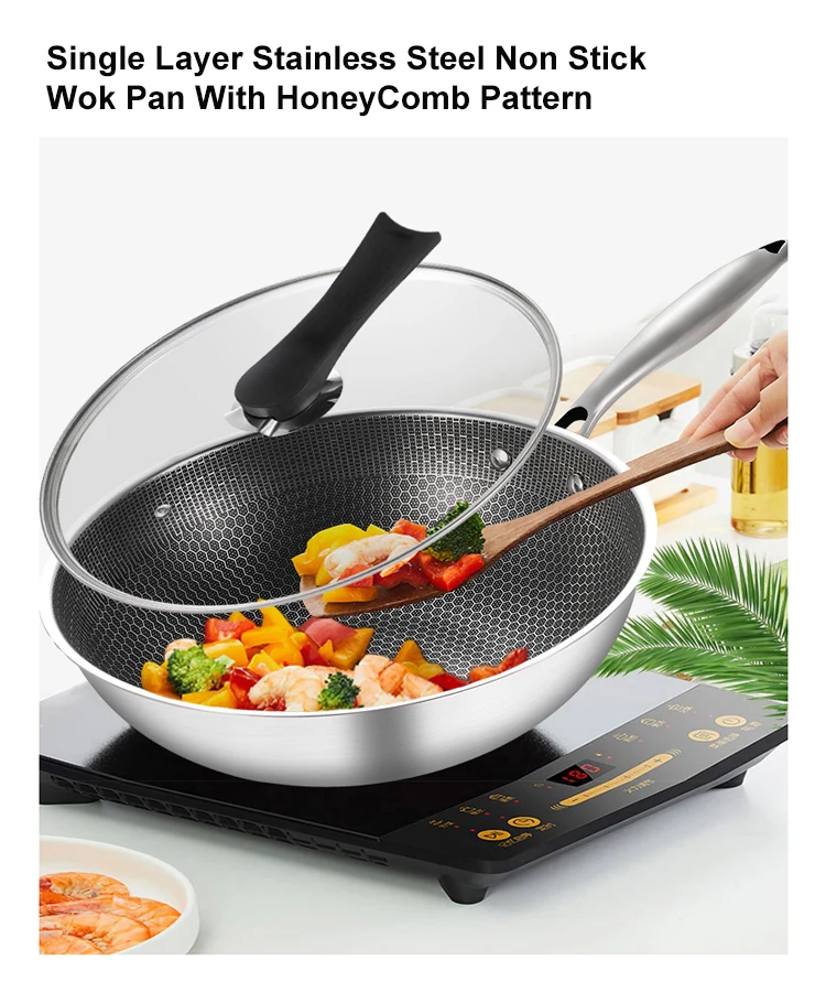 Stainless Steel Wok Thick Honeycomb Handmade Frying Pan Non-Stick Non  Rusting Gas/Induction Cooker Pan