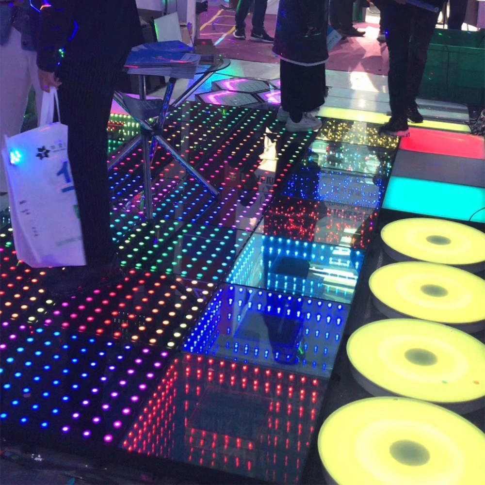 Remote Controlled 3d Effect Tempered Glass Floor Panels Sensitive Infinity Mirror Led Dance Floor Tile