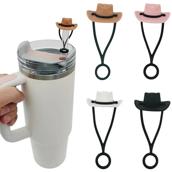 Silicone Cowboy Hat Straw Covers Cap Compatible with 30 40oz Tumbler Straw Topper 10mm Cute Straw Cover for Cup Accessories