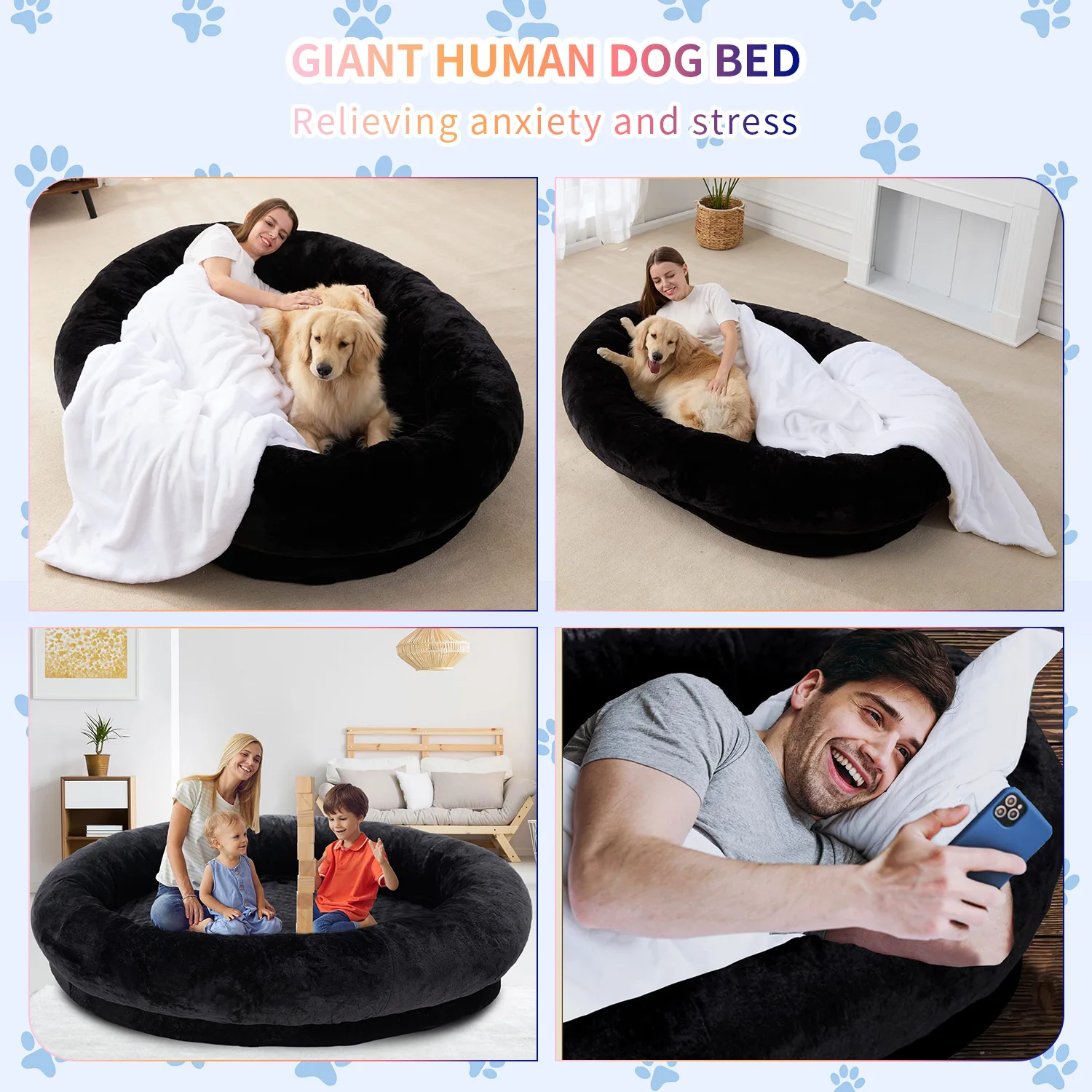 OEM & ODM xl xxl heavy duty super large sleep deeper memory foam human sized pet dog bed for humans adults factory