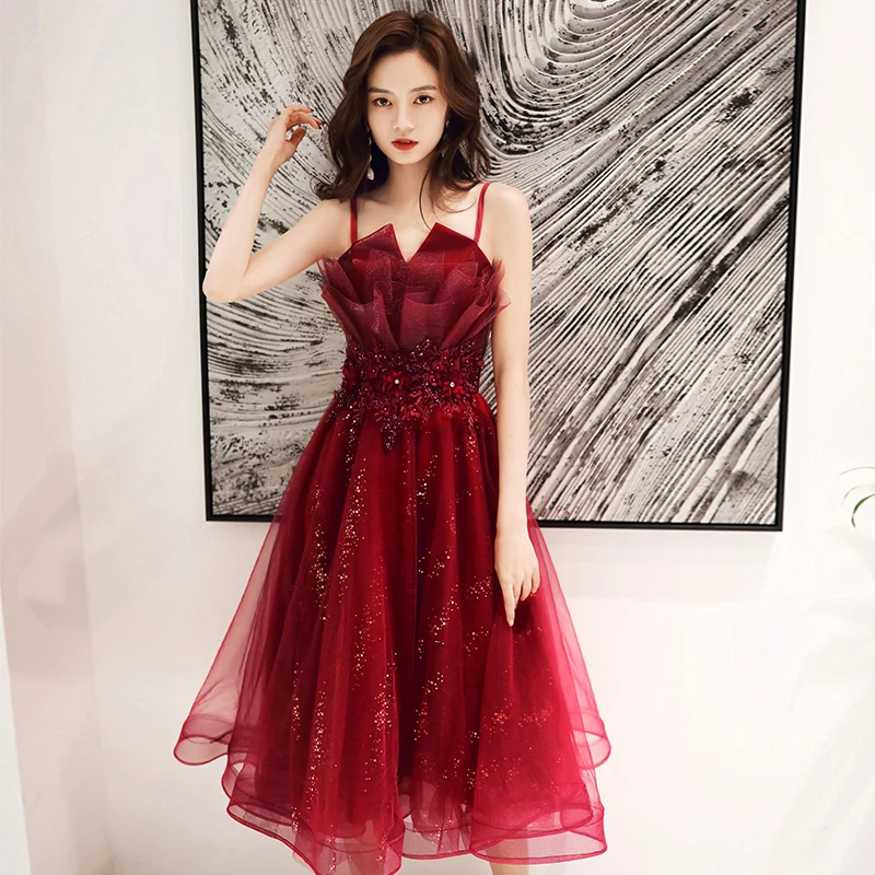 evening dress online europe Shimmer Wine Red Fit & Flare Wedding Party Dress main image 1