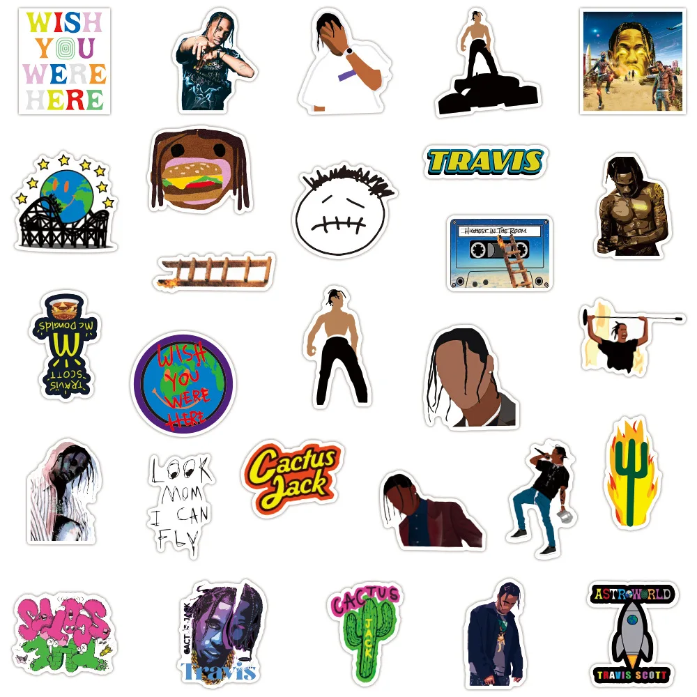 ZY3147X 50Pcs Hot Singer Travis Scott Scrapbook Graffiti DIY Stickers  Decorative Guitar Laptop Luggage Vinyl Waterproof Stickers
