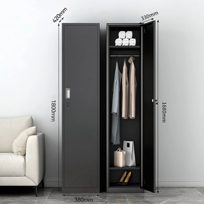 Black Steel Locker Single Door for Gym, School, and Office Storage