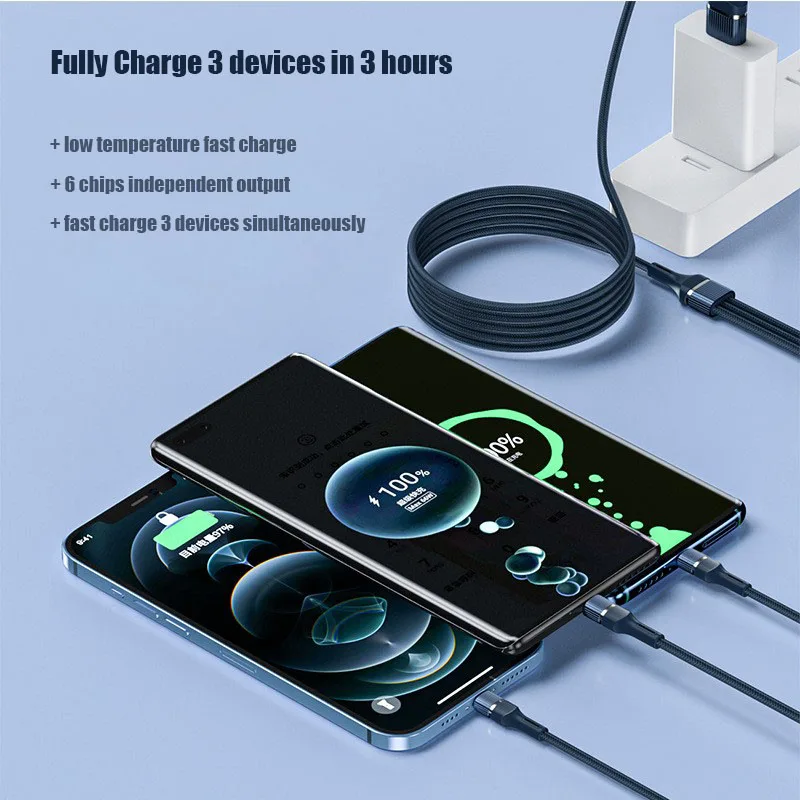 6a 100w Fast Charging Cable 3 In 1 Micro Usb C Cable For Iphone 14 13