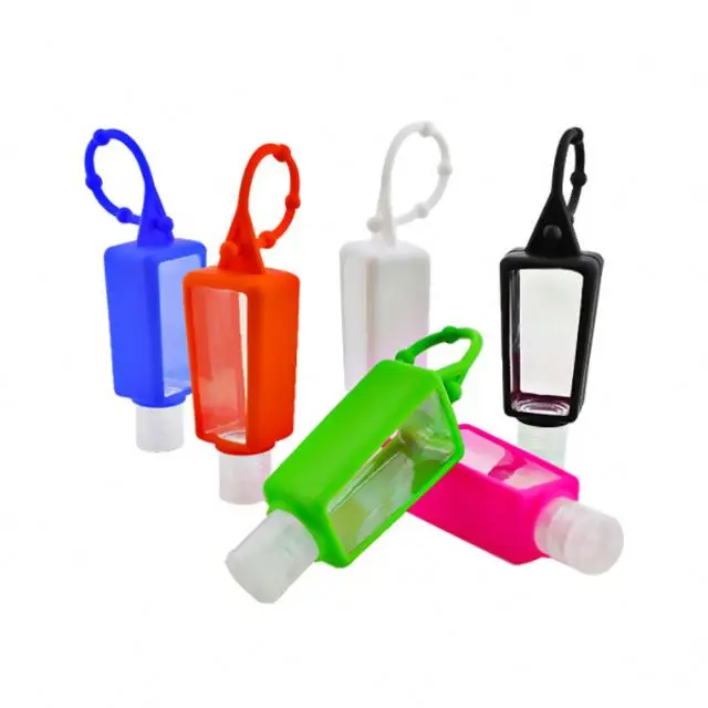 Children 30ml Small Hand Sanitisers Logo Clip Key Ring 50ml Keychain Bottle with Silicone Holder
