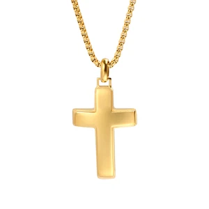 Men's Classic High-Polished 18K Gold-Plated Stainless Steel Cross Pendant Fashion Pendants & Charms Necklace