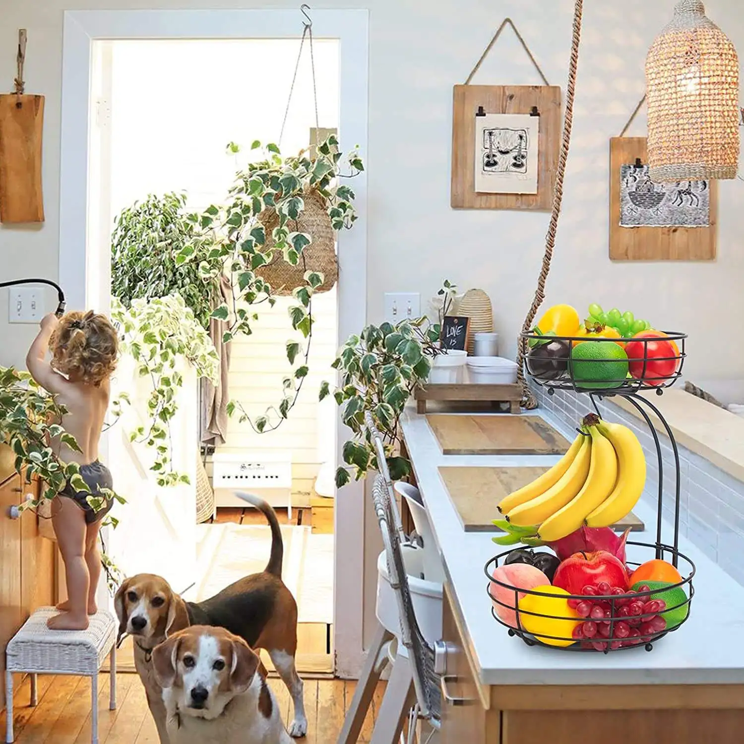 View Larger Image Add to Compare  Share Kitchen Fruit Storage Metal Wire 2 Tier Fruit Basket with Banana Hanger