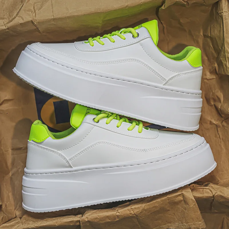Mens Shoes Summer Breathable New Thick Soled Inner Height Increasing White Shoes Mens Trendy Versatile Casual Board Shoes Men