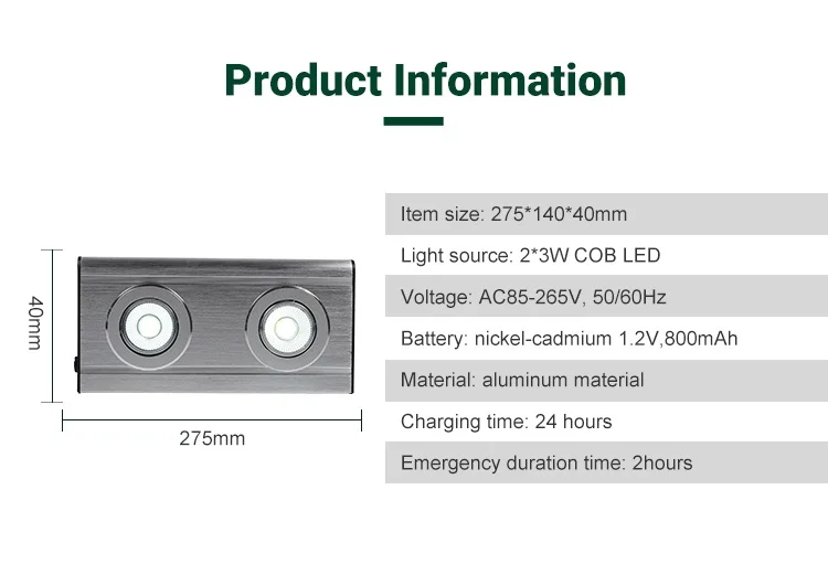 New Style COB Double Heads Emergency Light Wall Mounted Led Rechargeable Led Fire Emergency Light