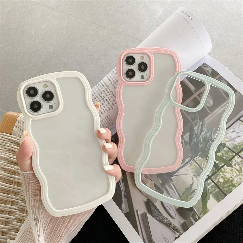 Curly Wave Phone Case For Iphone 16 15 14 13 12 11 Plus Pro Max Cute Clear Slim Fit Shockproof Protective Bumper Cover