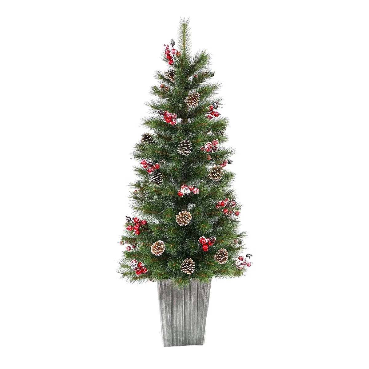 4.5 Feet Non-lit Mixed Hard Needle Tree Pet With Frosted Pinecones Easy ...