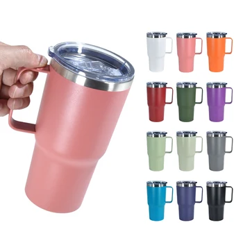 2025 Newly Customized Powder Coated Stainless Steel Travel Tumbler 20oz Double Wall Insulated Drink Mugs with Handle