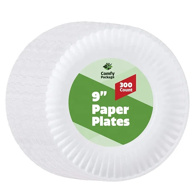 Disposable Round Uncoated White Paper Plate Paper Tray Custom 9inch
