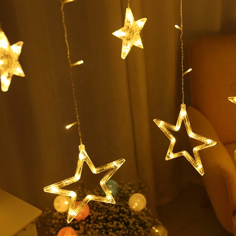 Moon Star String Battery Operated Icicle Fairy Light Multi-Color Christmas and Halloween Party Window Decoration
