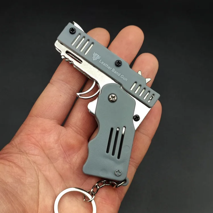 Mini Pendant Foldable 6 Burst Rubber Band Gun Children's Toy Soft Bullet Gun Alloy Plastic Plate