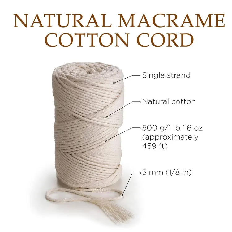 Macrame Cord 5mm Single Strand Natural Cotton Cord 393 feet Crafts Macrame Rope 