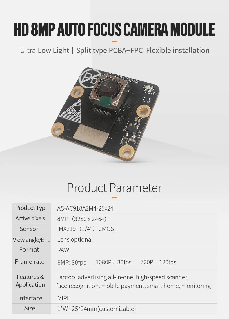 DGZX MIPI 8MP Auto focus Low Power 4K Camera Module插图