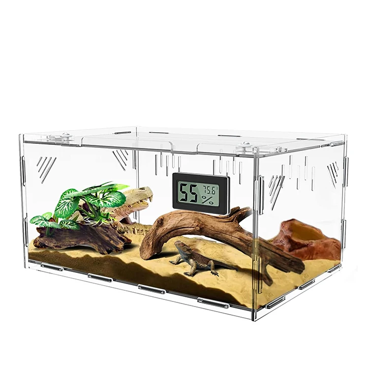 Acrylic Reptile Breeding Box Terrarium Cage Tank Reptile Terrariums Reptile Display Case with Temperature Hygrometer