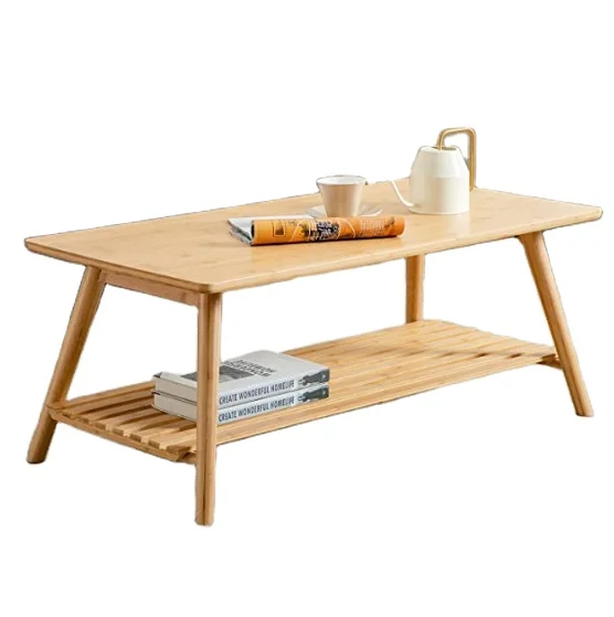 Бамбуковый складной центральный столик для гостиной, журнальный столик с открытой полкой для хранения