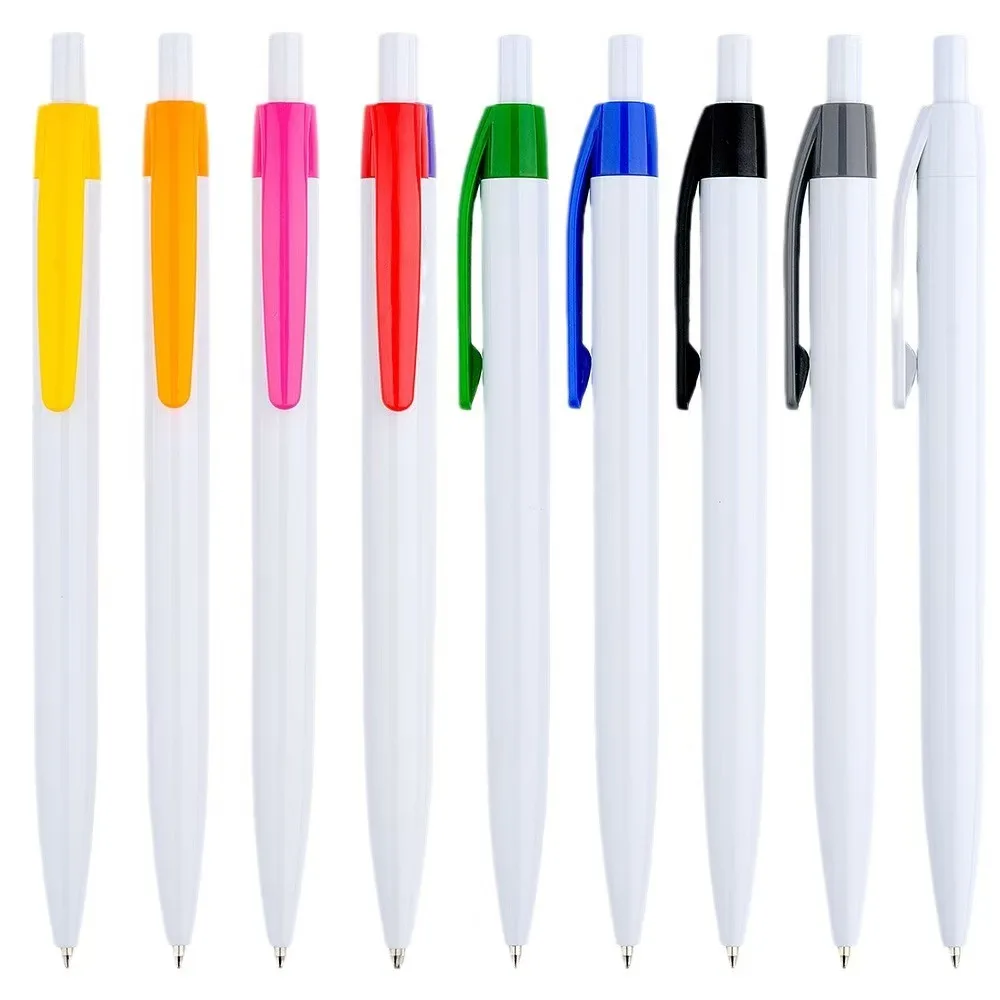 Custom Logo Ballpoint White Plastic Pen 1.0mm Writing Width for Business or Promotion Gift