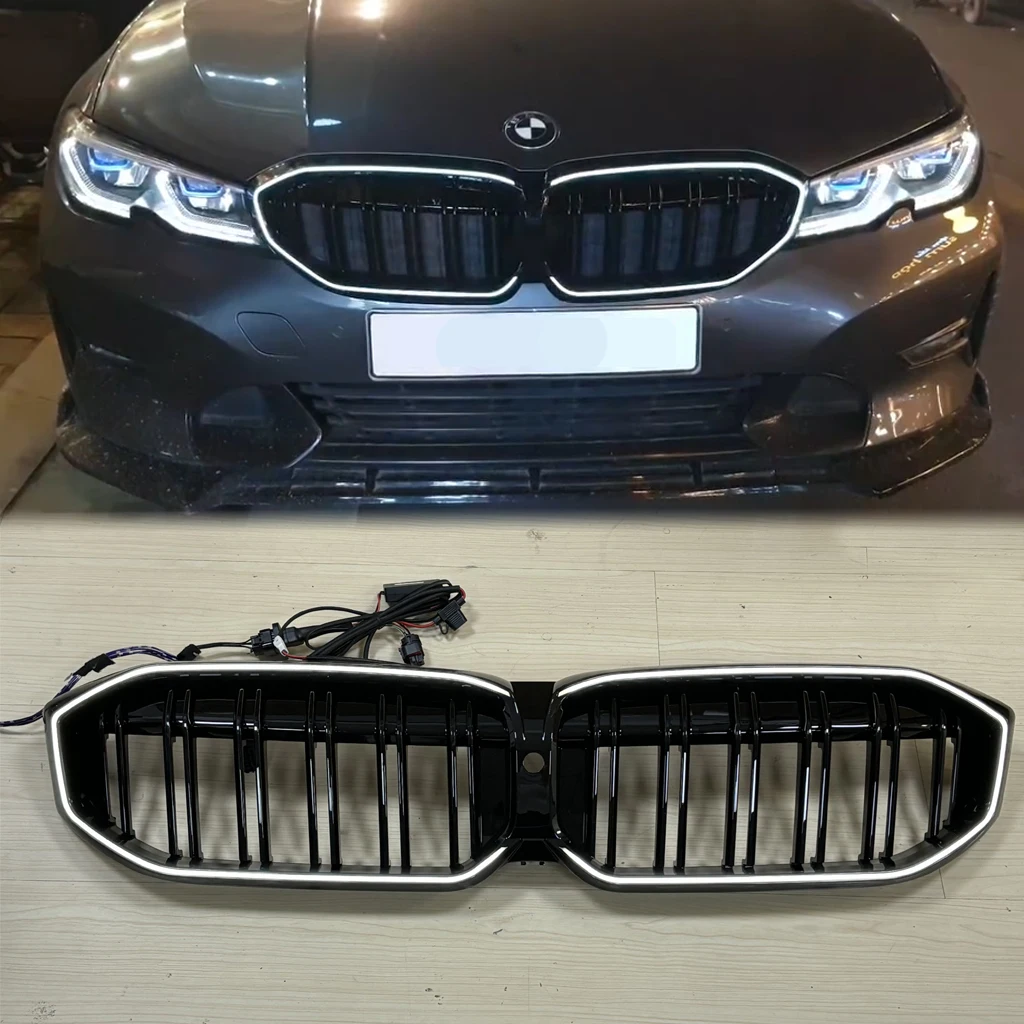 3 Series G20 G28 2019-2022 Front ABS Single/Double Line Glossy Black LED Grille for BMW