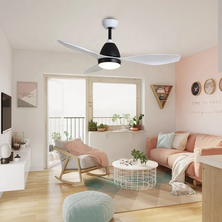 ESC LIGHTING Ceiling Fan Dc Motor ABS Plastic Blade 3 Color Led Light Ceiling Fan With Remote Control