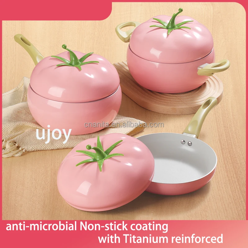 Pink Tomato-Shaped Aluminum Nonstick Cookware Set Multi-Function Kitchenware for Home Cooking Fruit Pot Included