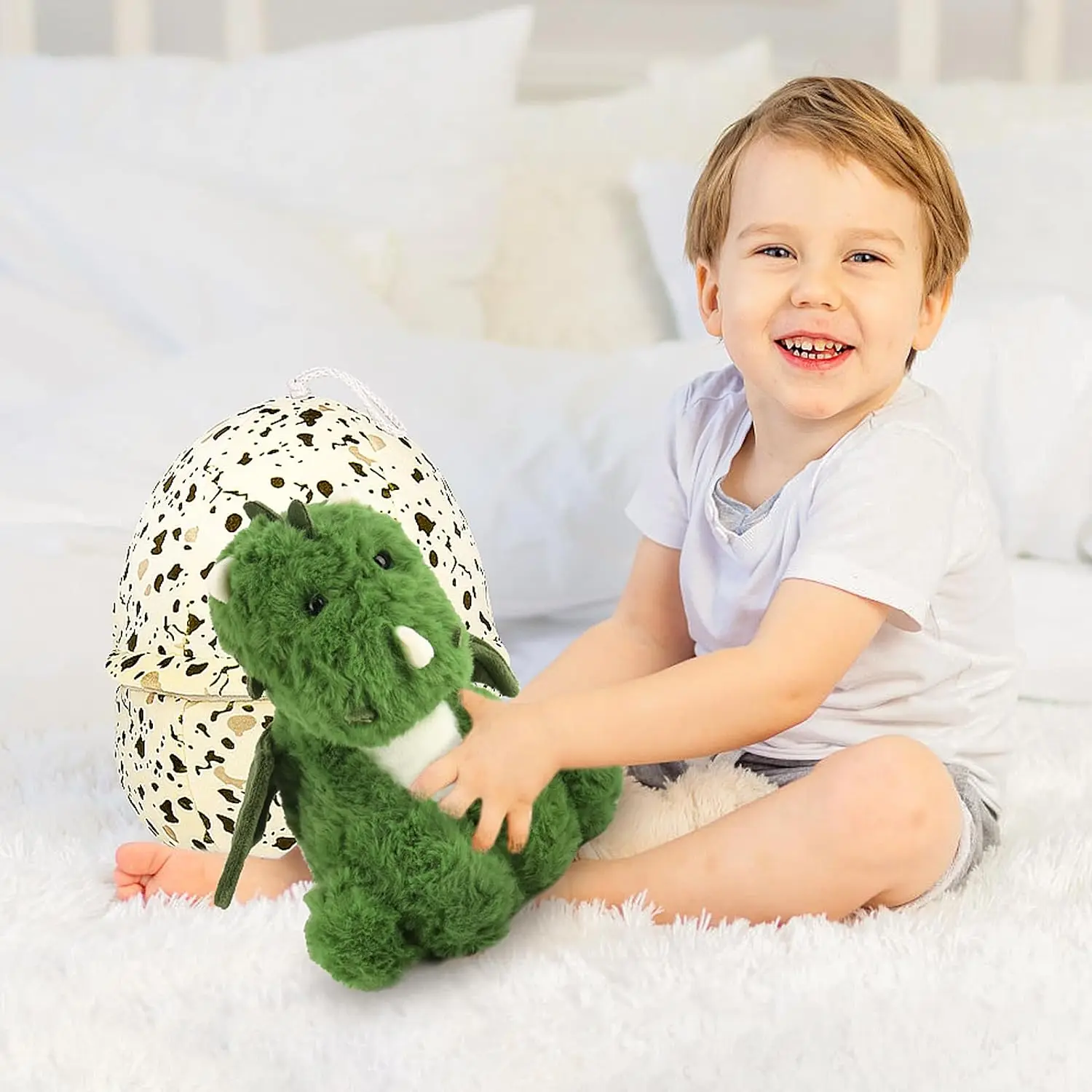 2 in 1 Cartoon Cute Dinosaur Hatching Egg Stuffed Animal Peluche Pillow Doll Toy Kawaii Soft Dinosaur Plush Figure Toy for Gift
