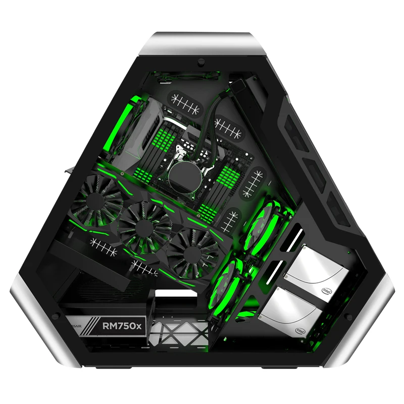 Hot Sale ATX Triangle Gaming Computer Case Support ATX Motherboard Liquid Cooler Support 10 Fans-Tempered Glass Front Panel