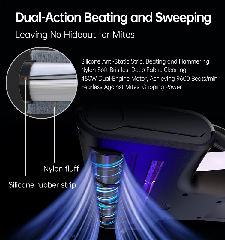 Dibea 2024 New Design Negative Ion Mite Remover Handheld Uv Mattress