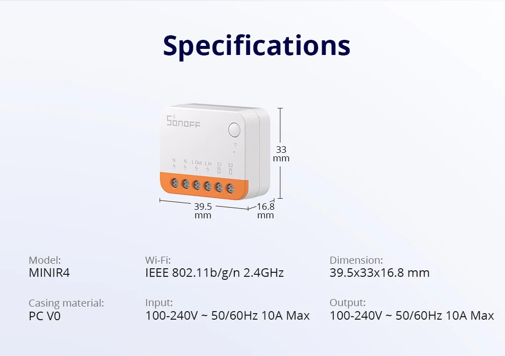 SONOFF MINIR4  MINI Extreme Wi-Fi Smart Switch Super Tiny Size Detach Relay Mode External Switch Control eWeLink APP Control