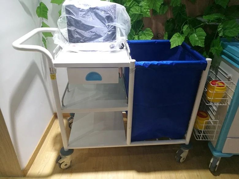 Hospital Equipment Stainless Steel Dirty Linen Medical Waste Trolley with Wheels