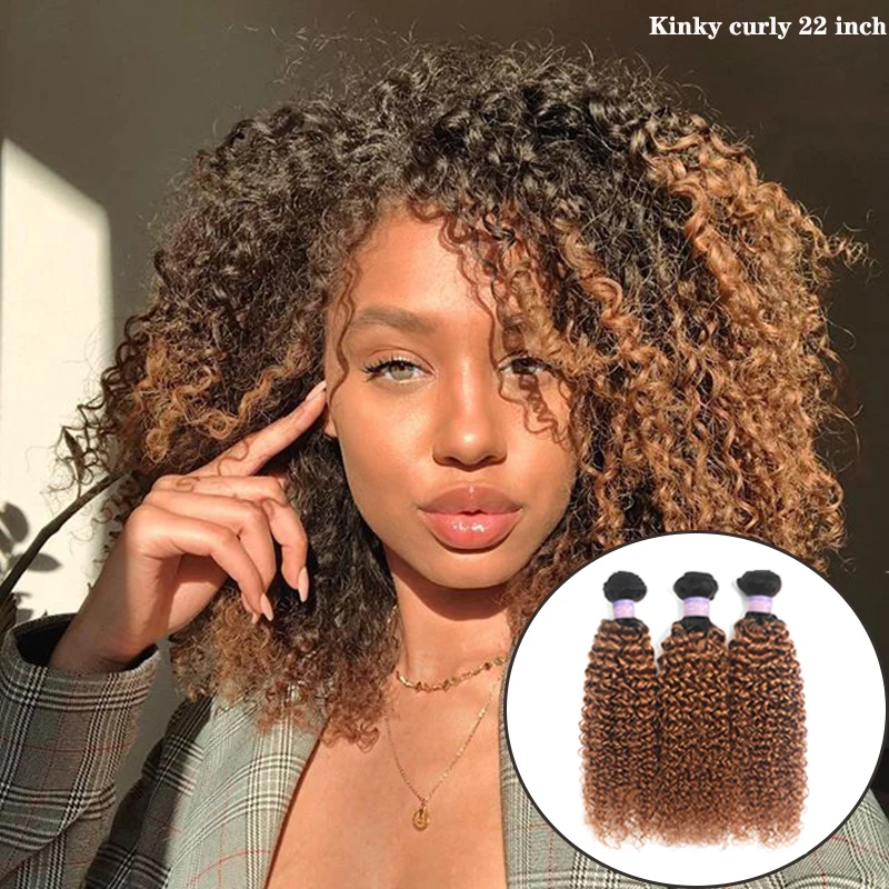 T1B/30 Ombre Brown Kinky Curly Human Hair Bundles