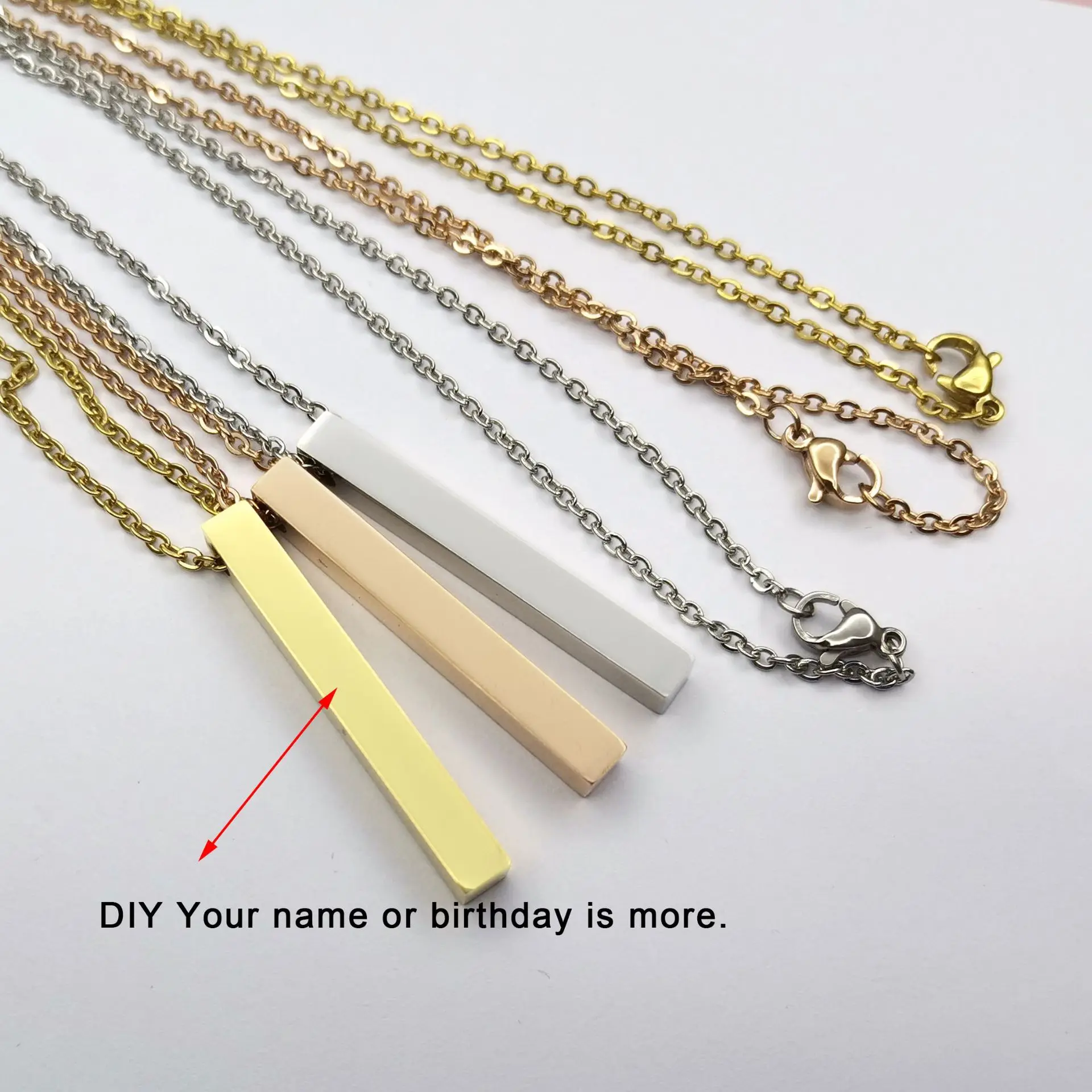 Stainless steel bar necklace blank with chain, silver, gold, rose gold,  laser engraving blank, stainless steel necklace RTS