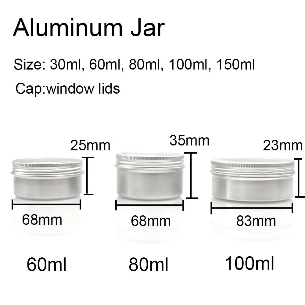 Cosmetic Metal Screw Jar Tin 30ml 60ml 80ml 100ml 150ml Silver Aluminum