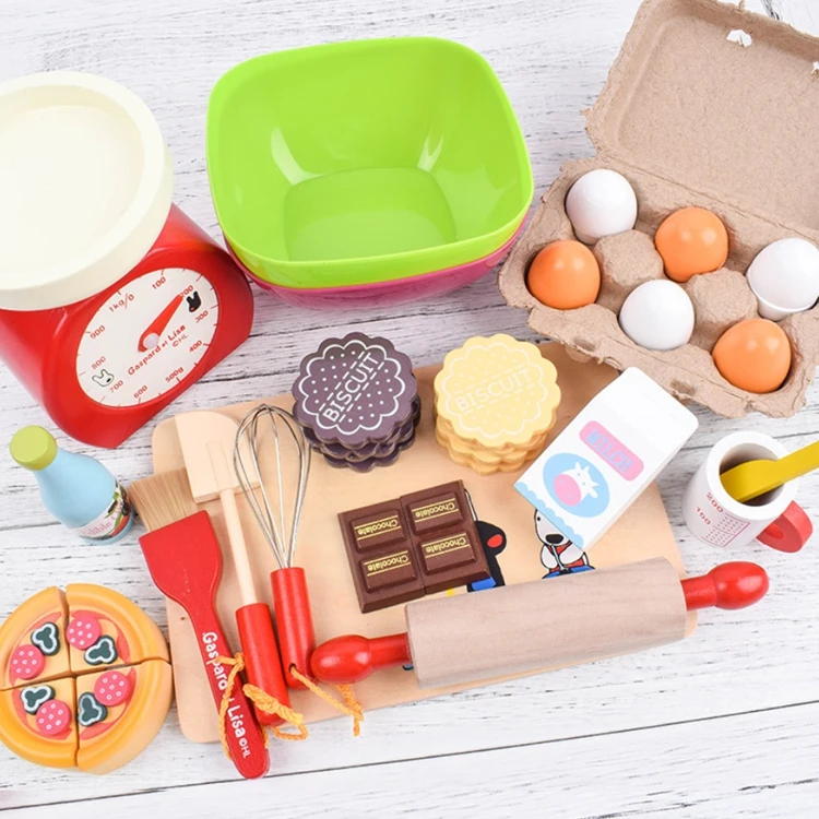 wooden kitchen food set