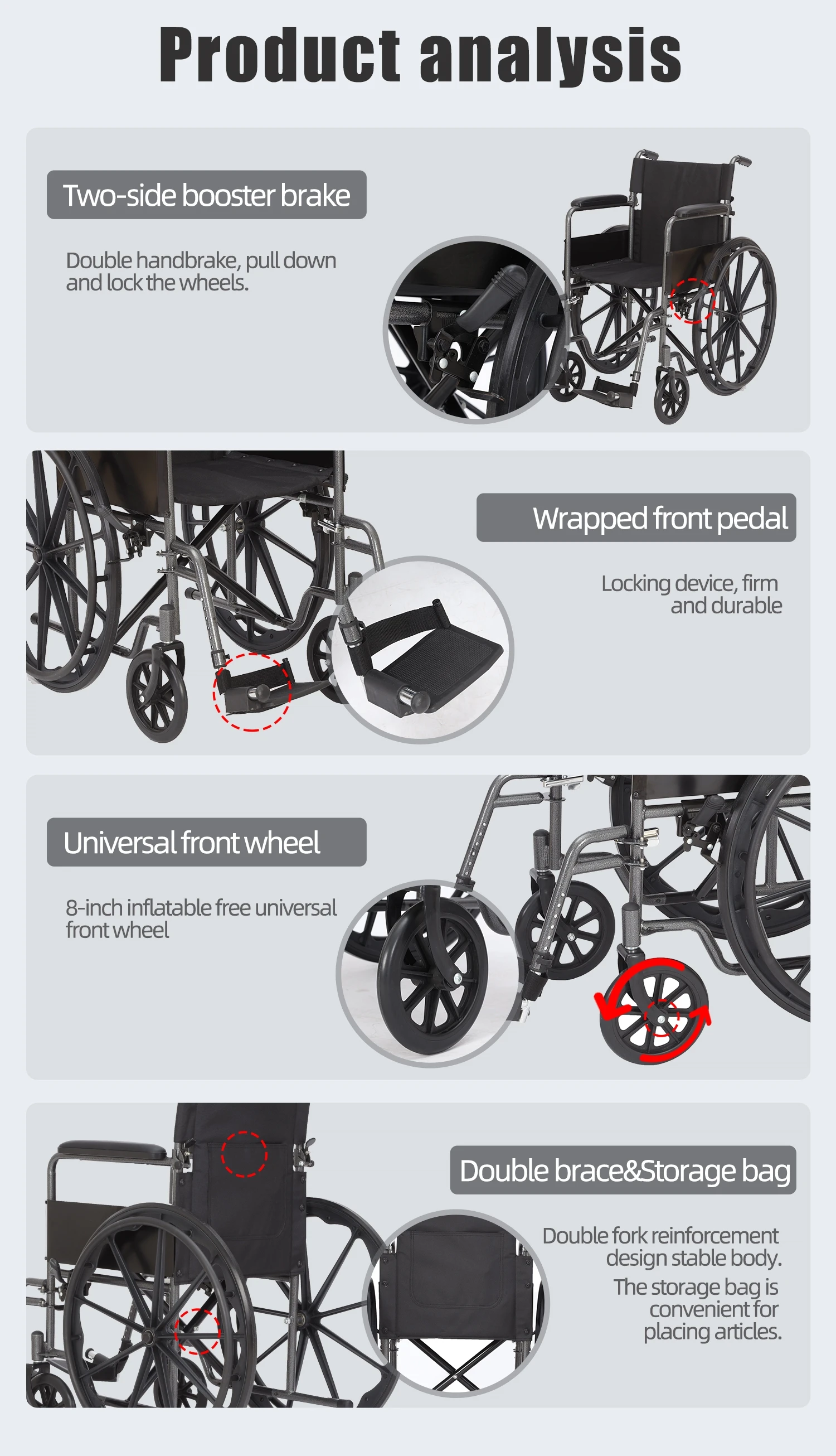 Wheelchair Factory Best Transport Chair Bariatric Transport Lightweight Collapsible Wheelchair