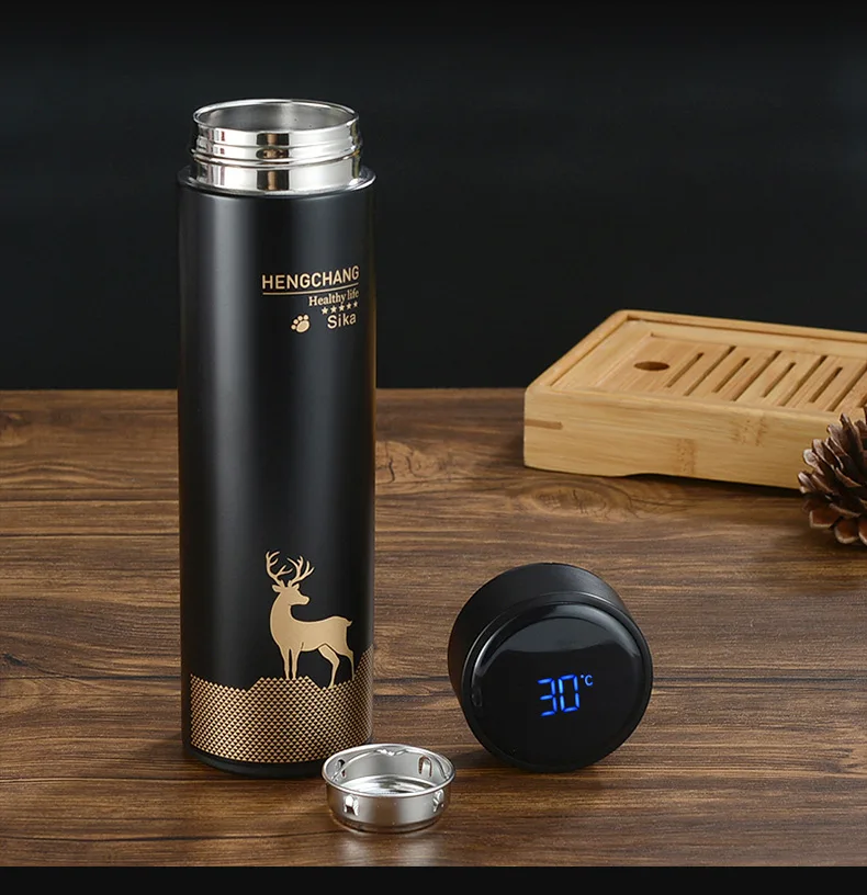 500ml Elk Vacuum Flask With Temperature Display Lid 304 Stainless Steel Smart Business Custom Gift Water Bottle